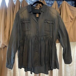 Casual Blue Button-Down Shirt for Women